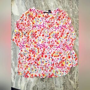 Life STYLE Kibe Style Multicolor Crinkle Blouse M V-Neck Long Sleeve Boho Top